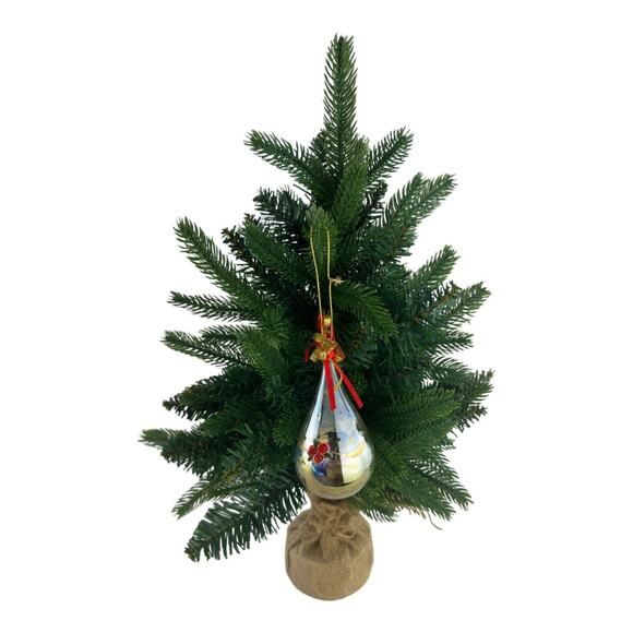 Handblown Glass Teardrop Christmas Ornament Gold & Red Ribbon Rose Embellishment - Picture 7 of 8